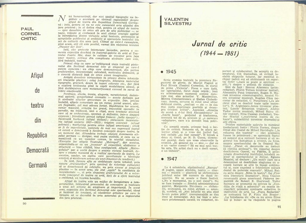 Jurnal de critic (1944 - 1981), Revista Teatrul nr. 1/1982