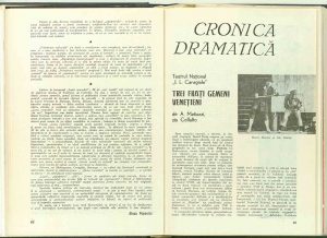 Mira Iosif, Cronica dramatică : "Trei fraţi gemeni veneţieni" de A. Matiuzzi, zis Collalto (Teatrul Naţional "I. L. Caragiale)" în revista Teatrul nr. 6/1973