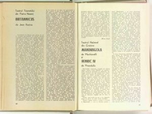 Mira Iosif, Cronica dramatică: "Britannicus" de Jean Racine (Teatrul Tineretului Piatra Neamţ) în Revista Teatrul nr. 5/1970, pp. 96-97