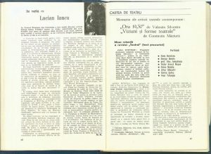 Momente ale criticii teatrale contemporane: „Ora 19,30” de Valentin Silvestru şi „Viziuni şi forme teatrale” de Constantin Măciucă (Masa rotundă a revistei „Teatrul”), revista Teatrul nr. 9/1984